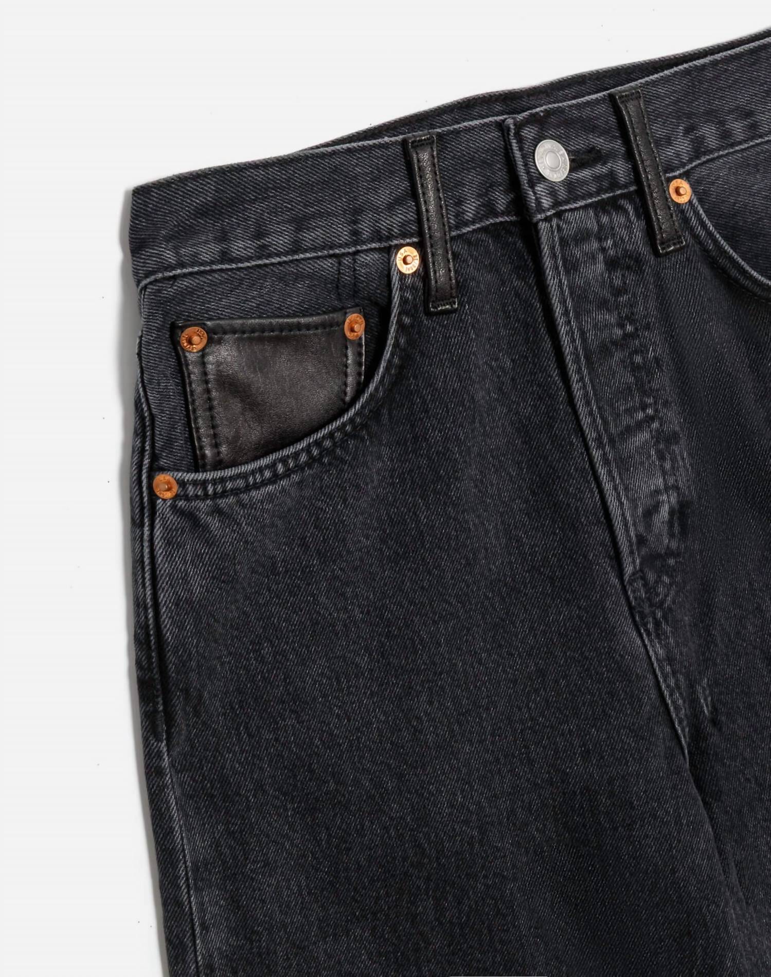 RE/DONE Women's High Rise Wide Leg Jeans in back to black leather - women's jeans - alternate view