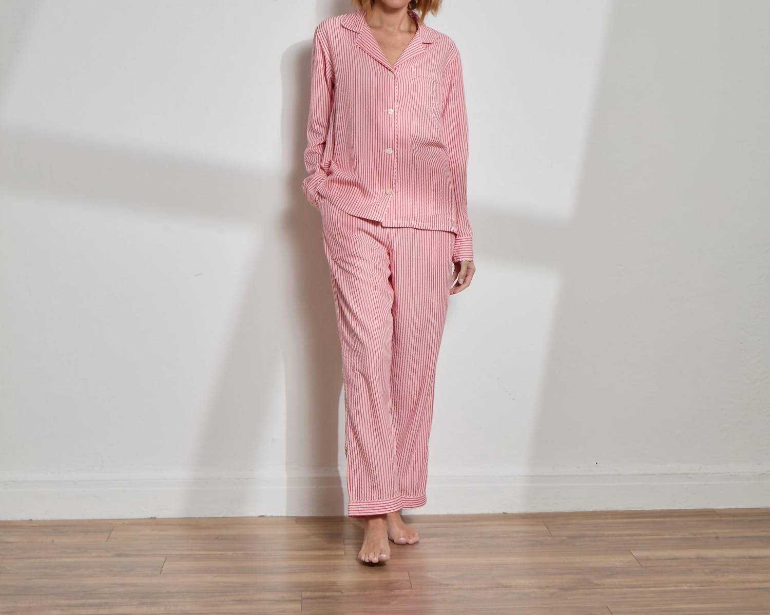 The Sleep Code Women's Ticking Stripe Long Pj Set in true red - women's item