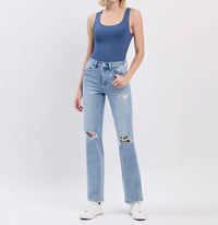 Lovervet - High Rise Distressed Straight Jeans