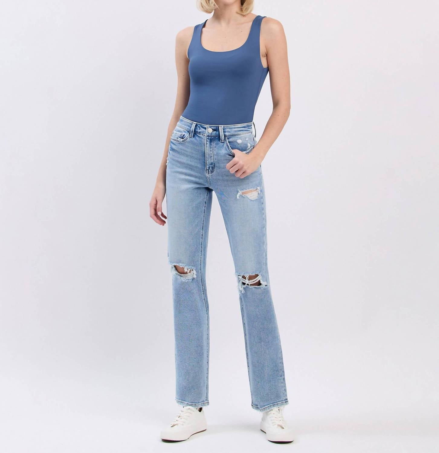 Lovervet - High Rise Distressed Straight Jeans