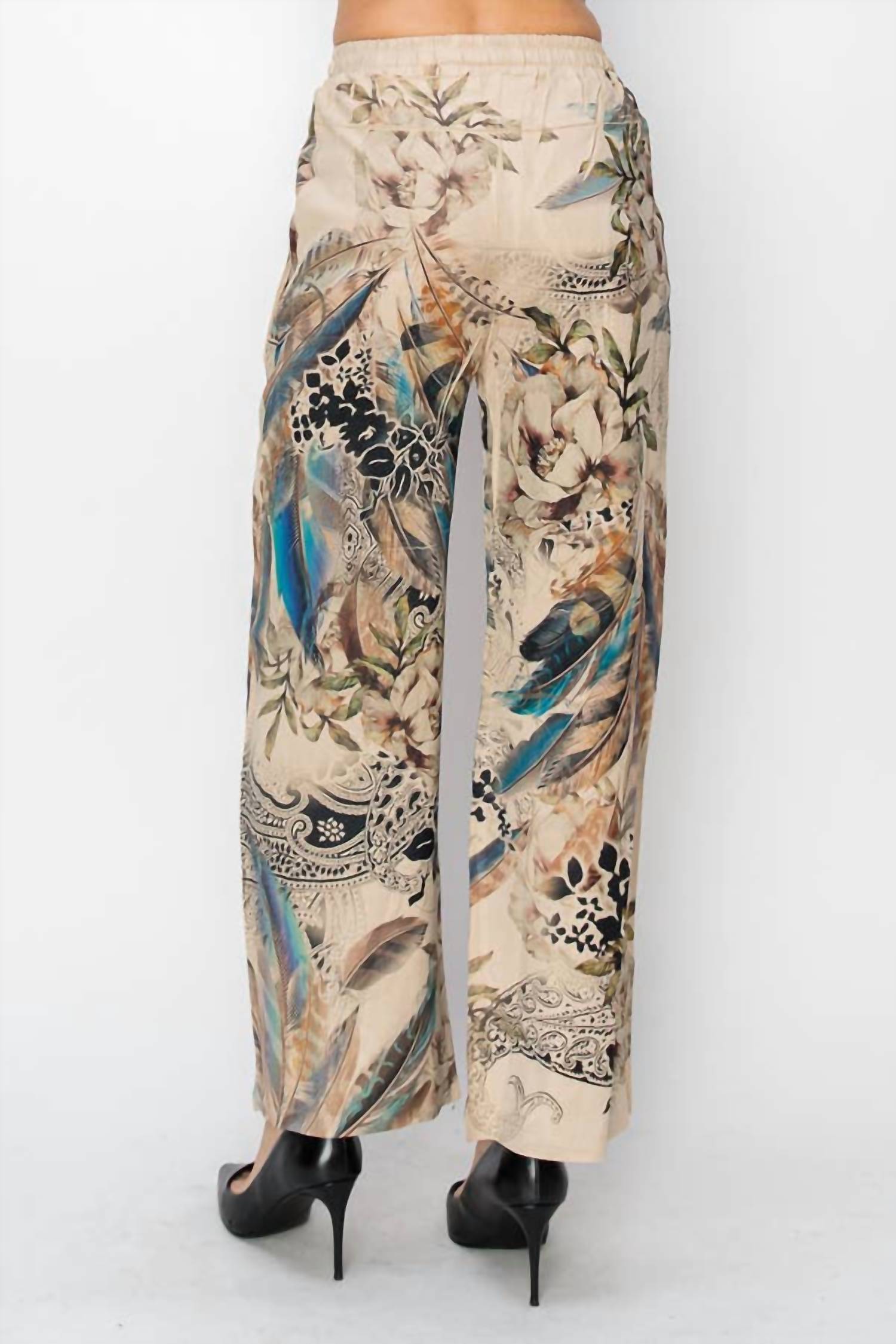 Origami - Relaxed Lace Patchwork Pants With Elastic Drawstring