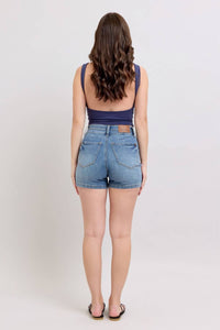 Judy Blue High Waist Tummy Control Cool Denim Double Waistband Shorts in blue - women's shorts - view 7
