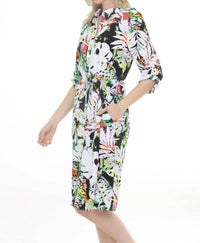 Joseph Ribkoff - Tropical Drawstring Waist Shirt Dress