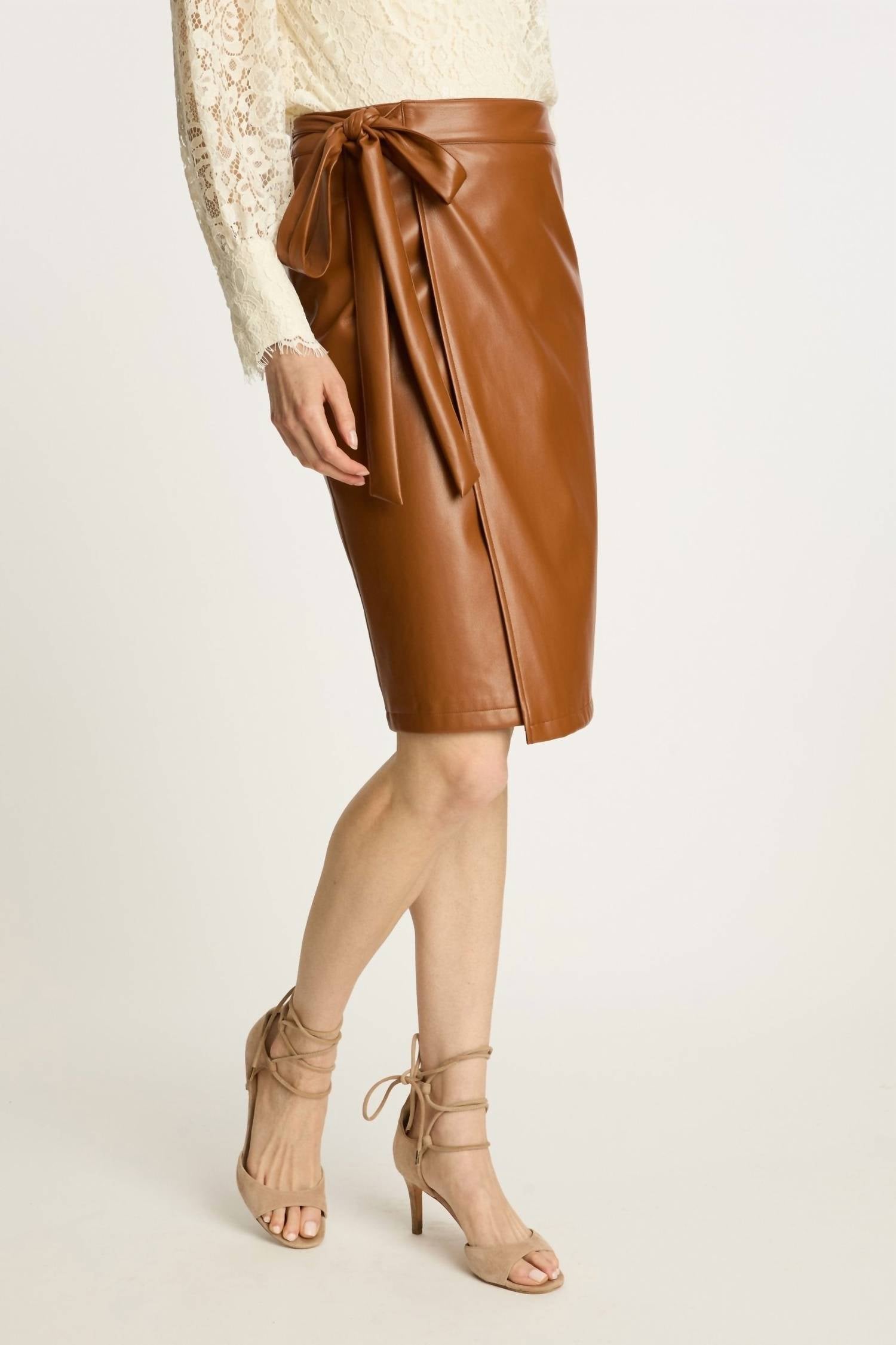 CABALLERO Peyton Vegan Leather Skirt in tobacco - women's skirt - detail view