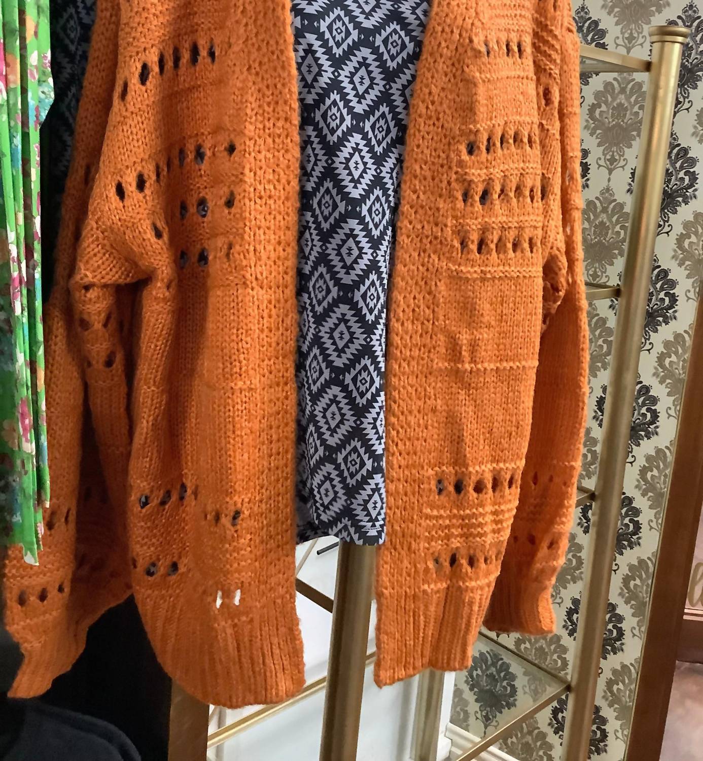 Vine & Love - Knitted Crochet Rust Sweater Cardigan