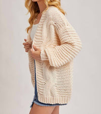 BluIvy Chunky Cable Knit Sweater Cardigan in cream - women's sweater - alternate view
