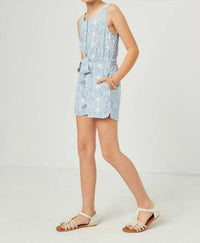 Girl's Bandana Print Belted Romper