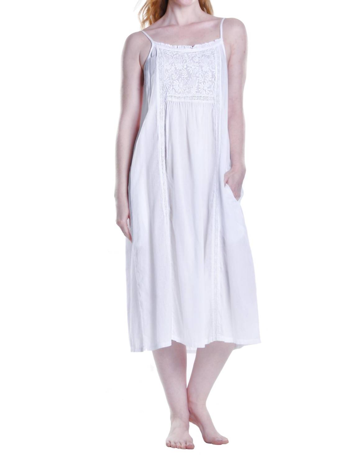 La Cera - Embroidered Bib Chemise Gown