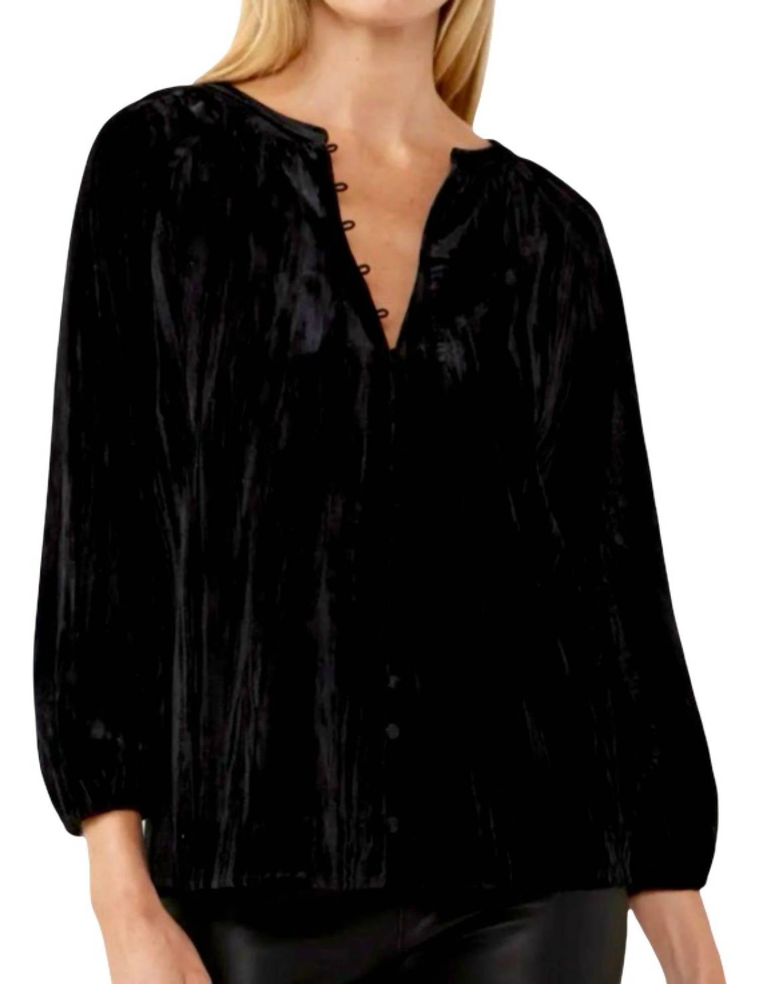 Lovestitch - Velvet Button Front V Neck Blouse