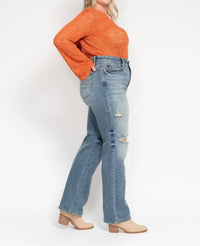 Judy Blue - High Waist Dad Straight With Harsh Tint & Destroyed