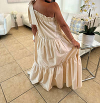 Before You Collection - Poplin One Shoulder Ruffle Bottom Maxi Dress