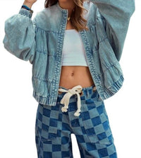 Lovlov - Washed Elasticized Oversize Full Zip Bomber Jacket