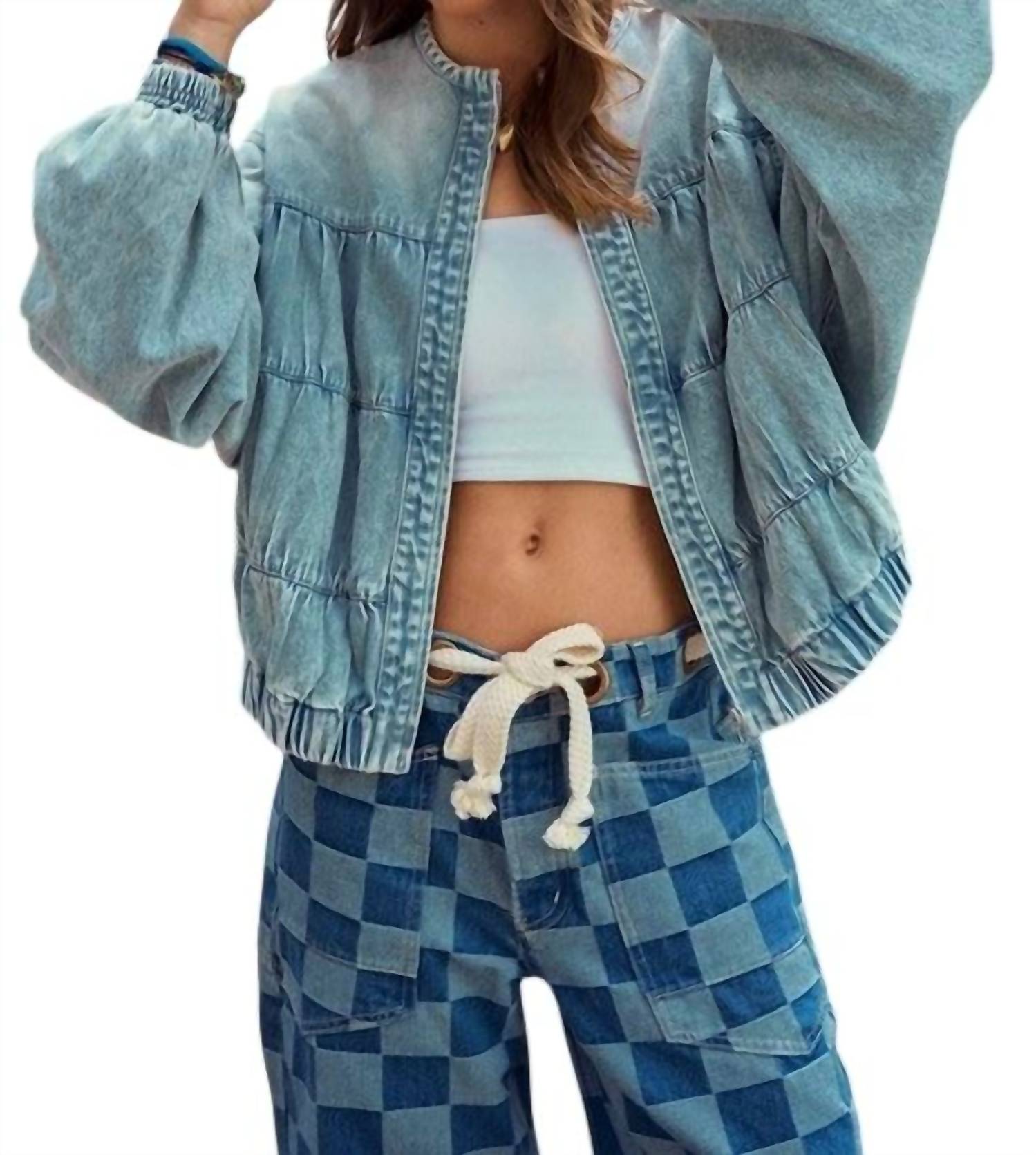 Lovlov - Washed Elasticized Oversize Full Zip Bomber Jacket