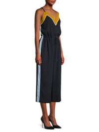 DARVVA V-NECKLINE DRAWSTRINGS COTTON SLEEVELESS JUMPSUIT