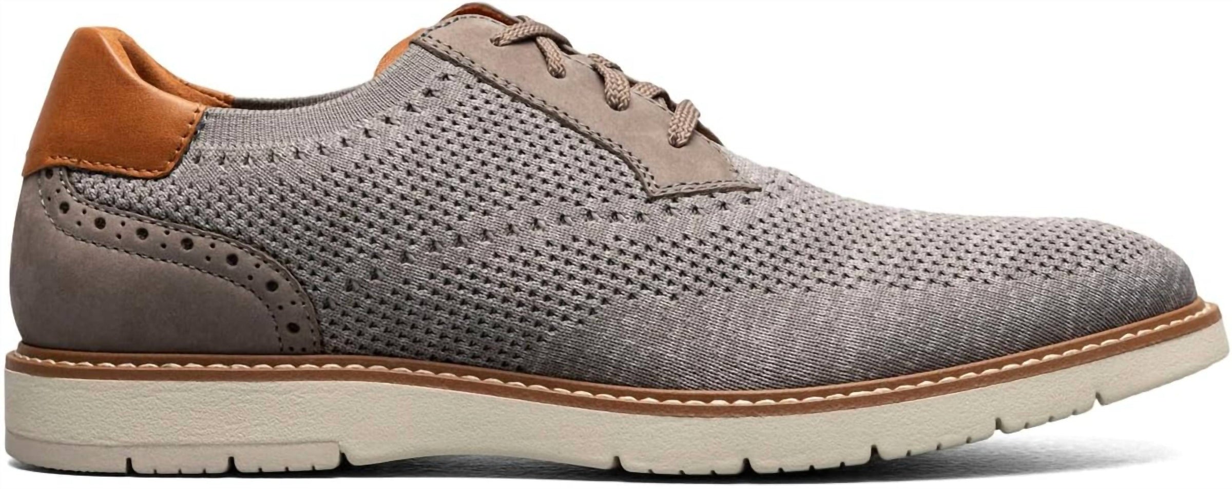 Florsheim Men's Vibe Knit Plain Toe Oxford in grey - men's shoe - detail view