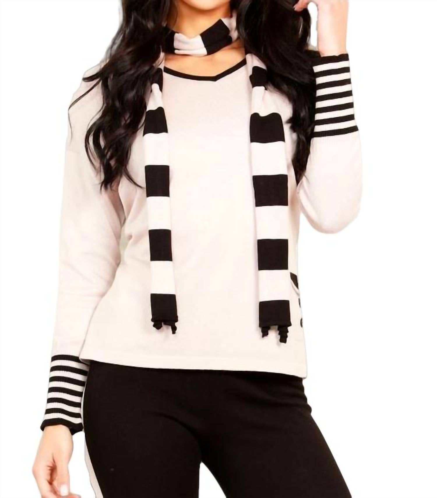 V-Neck Sweater with Scarf