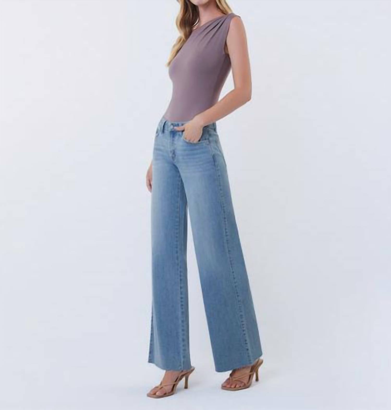 Vervet By Flying Monkey - Mid Rise Raw Hem Wide Legs Jeans