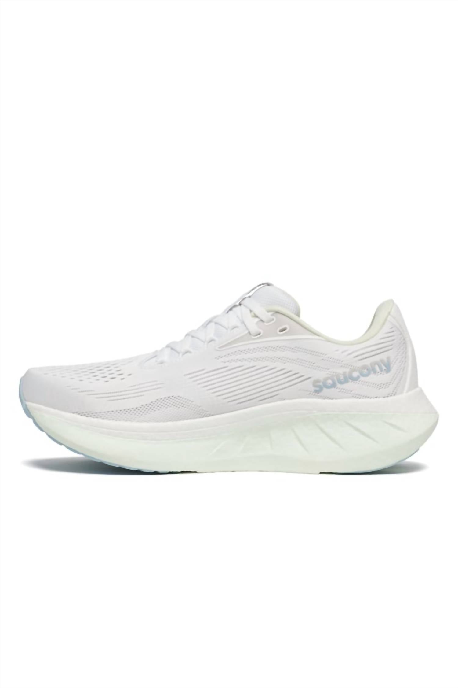 SAUCONY Women's Ride 18 Running Shoes in white lettuce 1 - women's shoe - alternate view