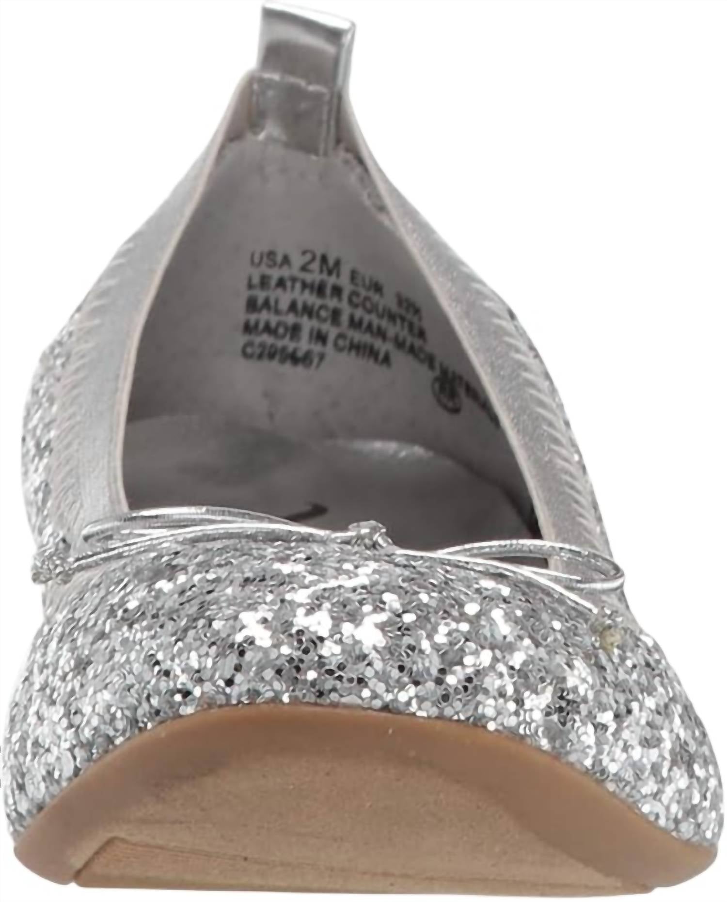 Nina Girls Esther Ballet Flat Shoes in silver chunky glitter - kids' shoe - alternate view