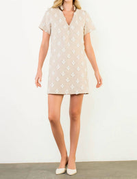THML Short Sleeve Detailed Dress in beige - women's dress