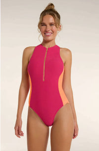 Hermoza - Margaret High Neck Zipper One-piece Swimsuit