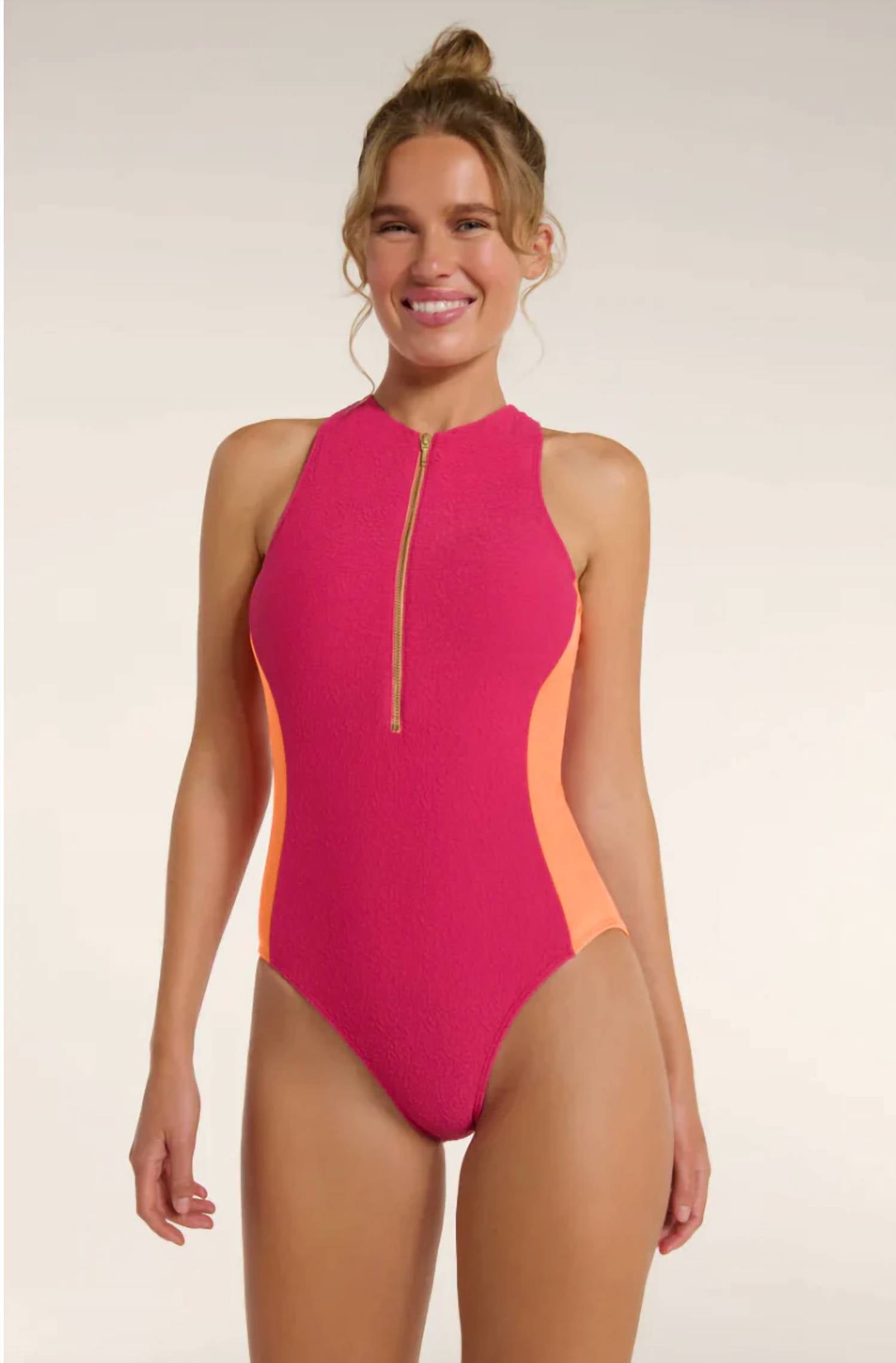 Hermoza - Margaret High Neck Zipper One-piece Swimsuit