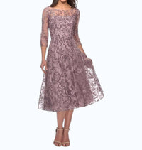 La Femme - Embroidered Floral Midi Dress