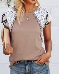 Miss Sparkling Mixed Animal Print Tee in sand - women's t-shirt - detail view