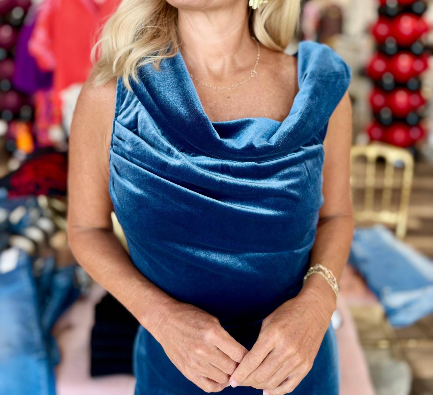 adelyn rae Casette Off Shoulder Velvet Midi Dress in blue - women's dress - view 5