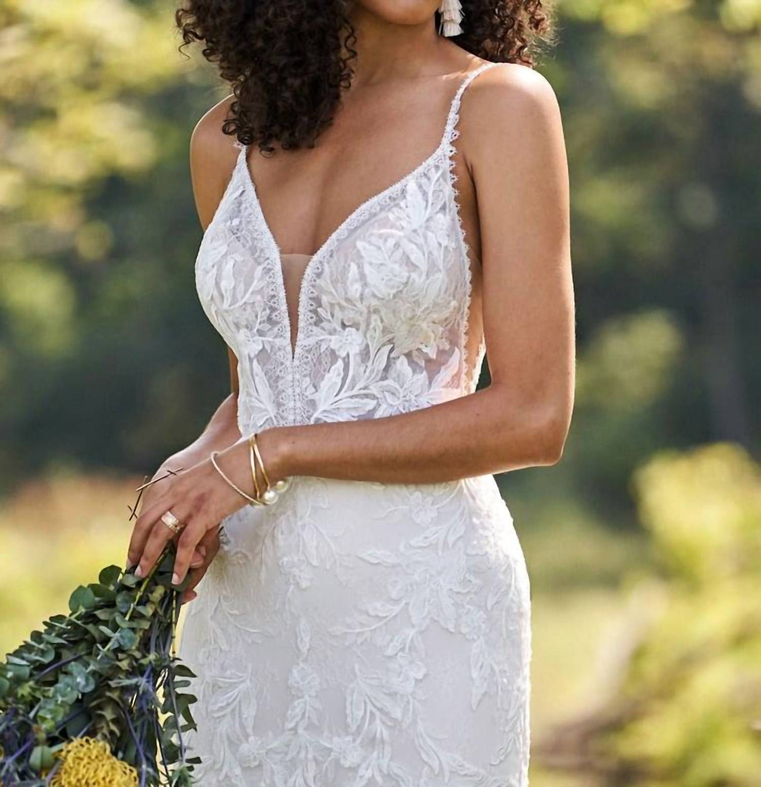 Lillian West Lace Trumpet Gown With Low Back And Scalloped Chapel Length Train in ivory ivory nude - women's dress - alternate view