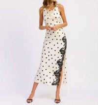 En Saison Abigail Polka Dot Maxi Slip Dress in white - women's dress
