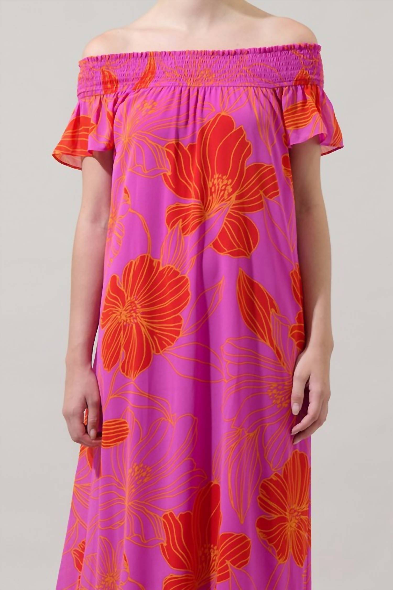 Sugarlips - Luxe Getaway Floral Smocked Shoulder Maxi Dress