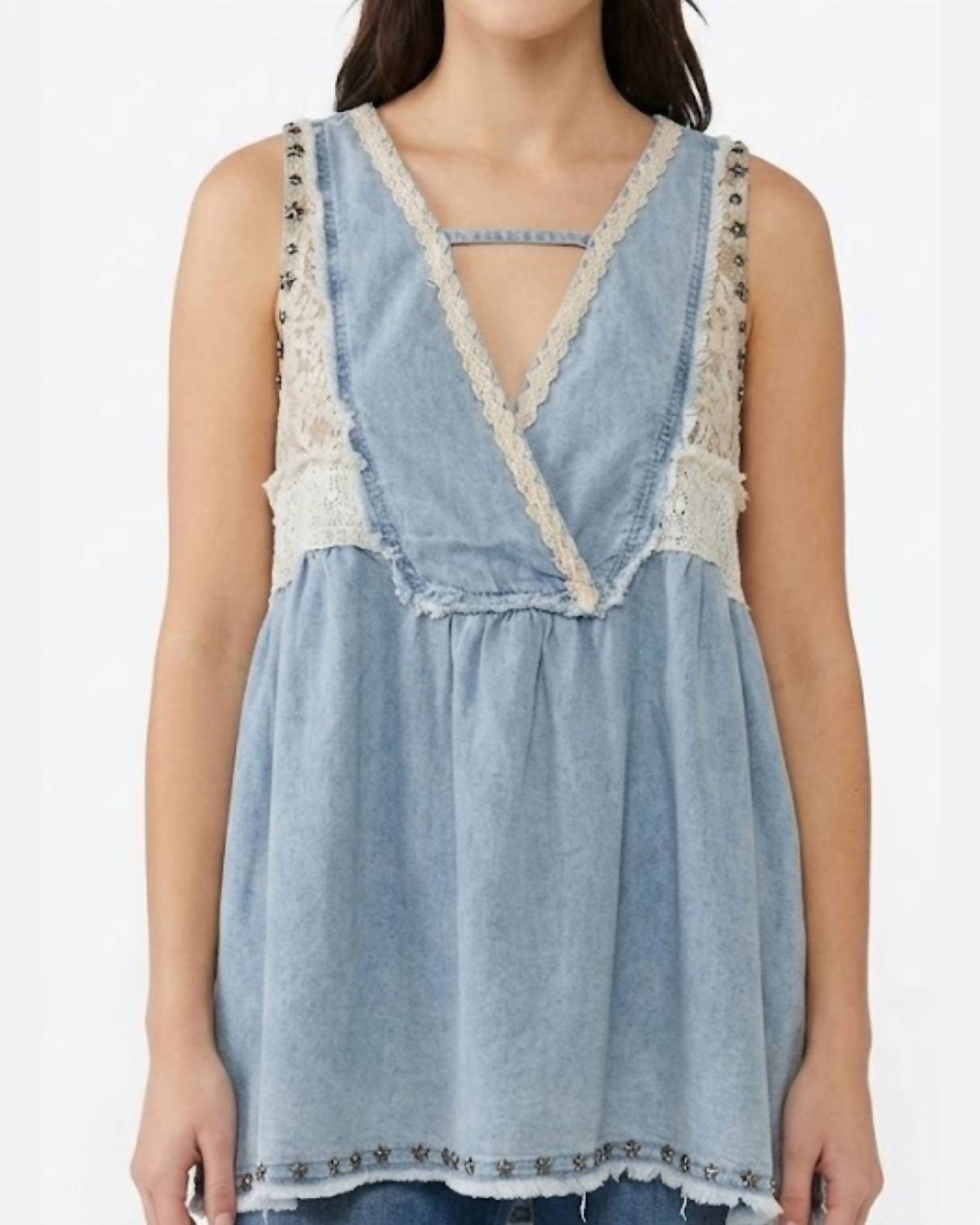 Pol - Flowy Stud Denim Tank