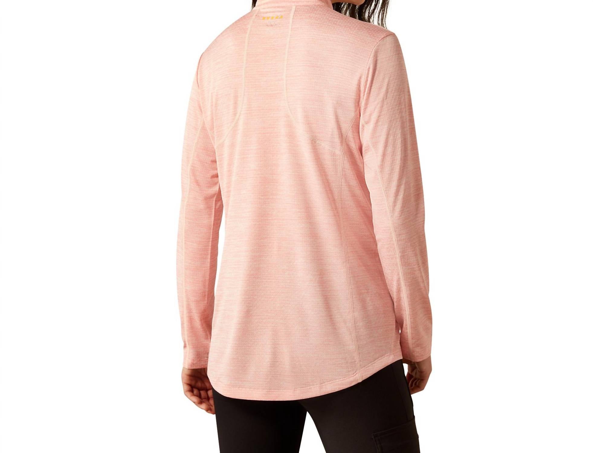 ARIAT Women's Rebar Evaluation 1/2 Zip Long Sleeve Top in pink - women's long sleeve top - detail view