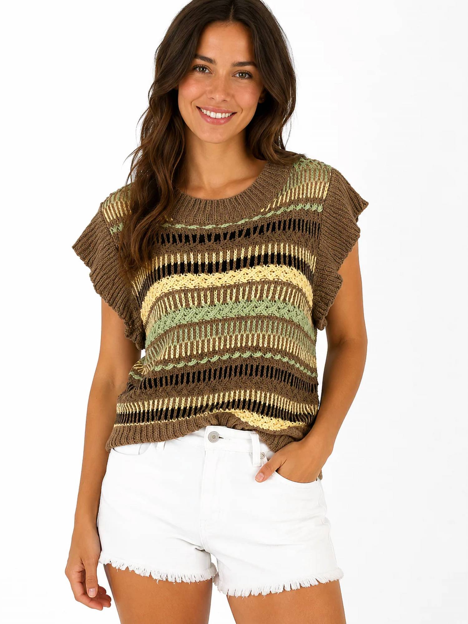 Elan - Mixed-stitch Open-knit Sweater