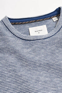 Billy Reid Men's Tuck Stripe Crew Tee in dark denim - women's long sleeve top - detail view