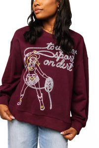 QUEEN OF SPARKLES Toughest Sport On Dirt Sweatshirt in maroon - women's top - view 4