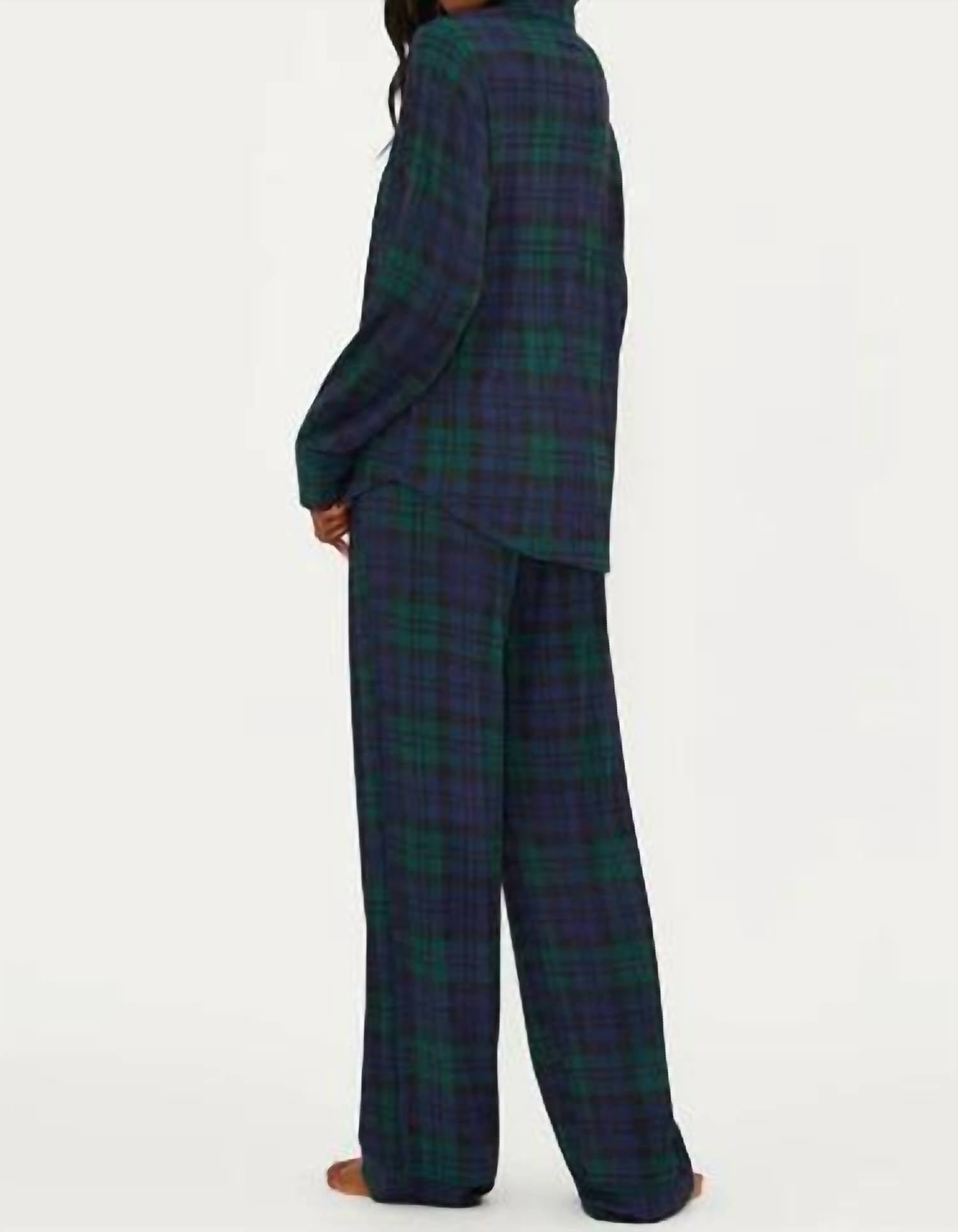 Beach Riot Livy Top & Connie Pant Pajama Set in wintergreen plaid - women's intimate - alternate view