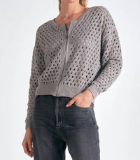 ELAN Aster Crochet Detailing Cardigan in light grey - women's cardigan