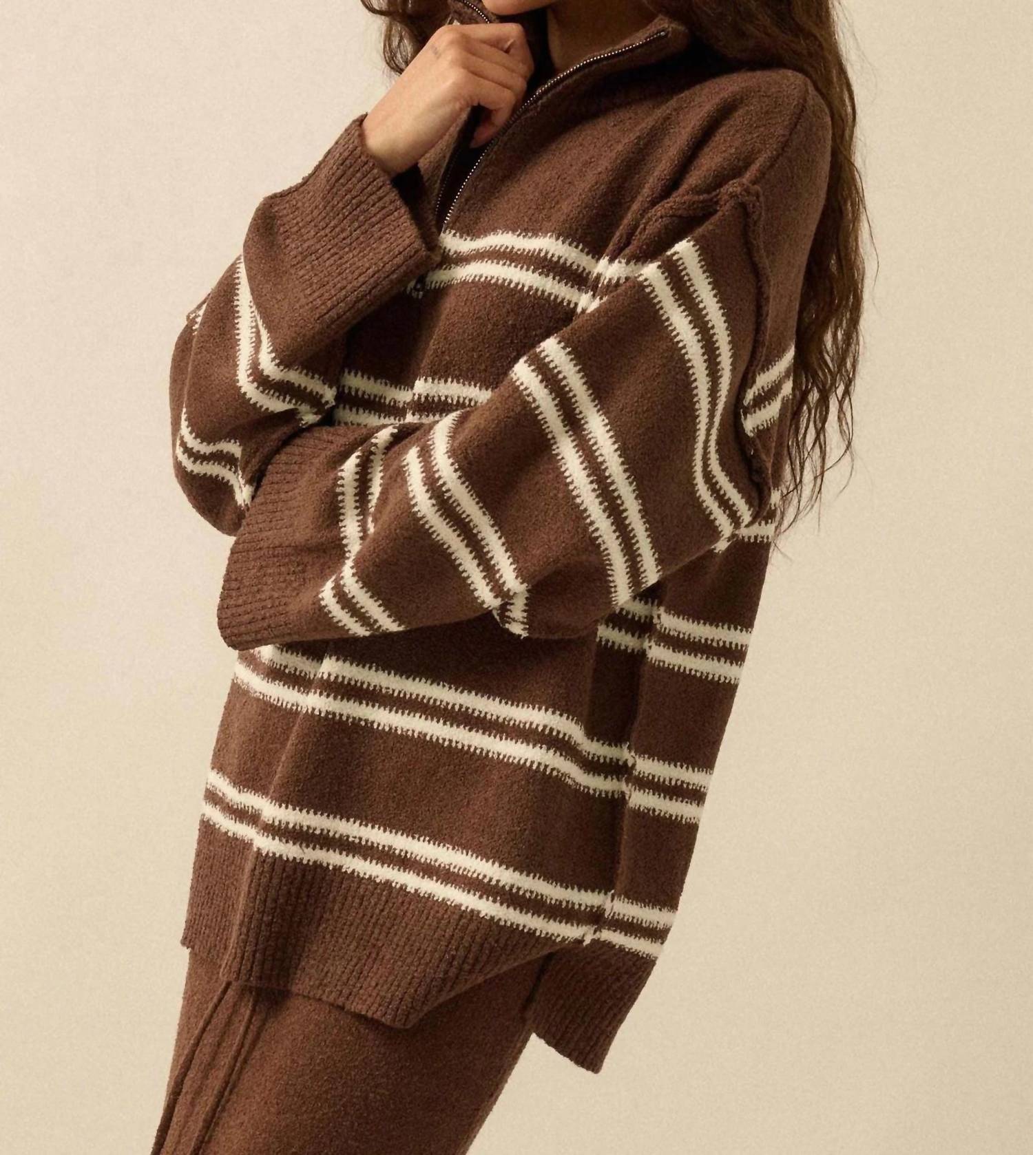 Promesa - Striped Knit Quarter-zip Sweater