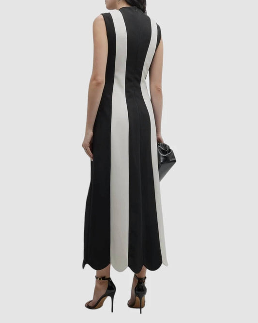 Lela Rose - Paneled Scallop Hem Midi Dress