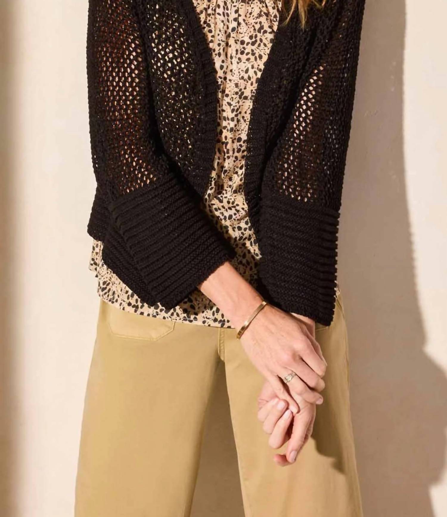 TRIBAL Bell Sleeve Cardigan in black - women's cardigan