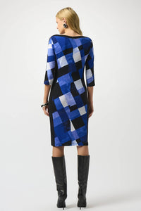 Joseph Ribkoff Women's Matte Jersey Straight Dress in blue white black - women's dress - alternate view