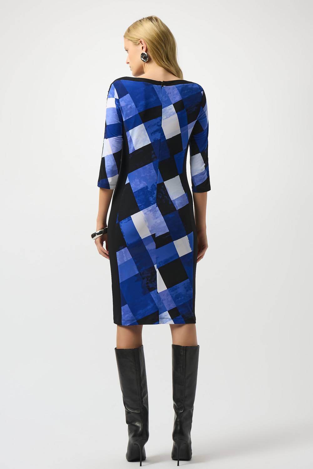 Joseph Ribkoff Women's Matte Jersey Straight Dress in blue white black - women's dress - alternate view