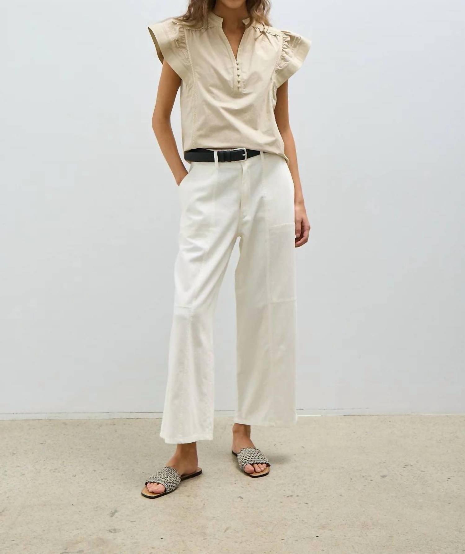 MELISSA NEPTON Lilou Wide Leg Cropped Pants in off white - women's pants - detail view