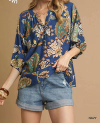 Umgee - Boho Paisley Puff Sleeve Blouse