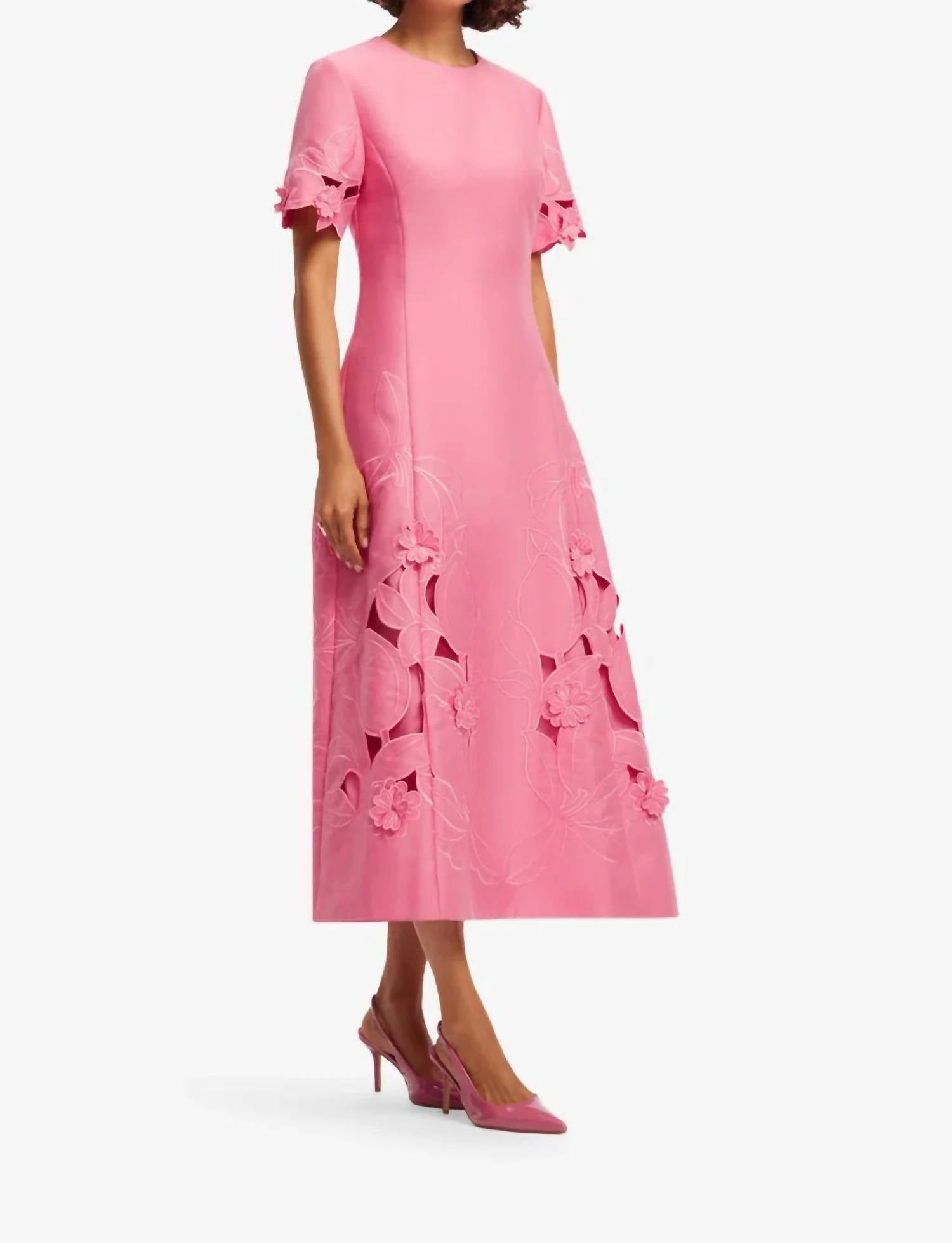 Leo Lin - Caroline Applique Short Sleeve Midi Dress