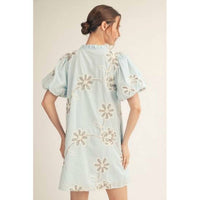 Jodifl - Textured Floral Puff Sleeve Button Down Mini Dress