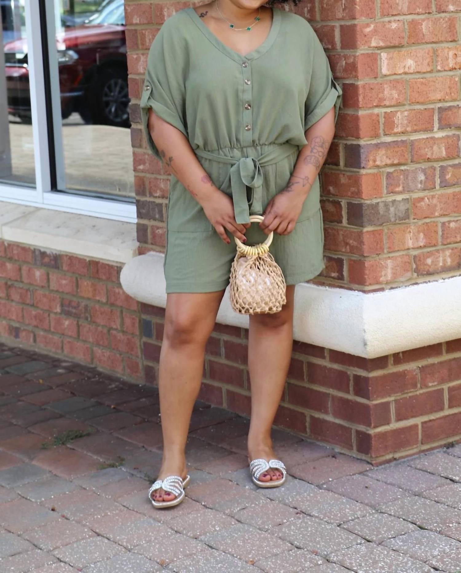 Audrey Lane - Button Front V-neck Romper