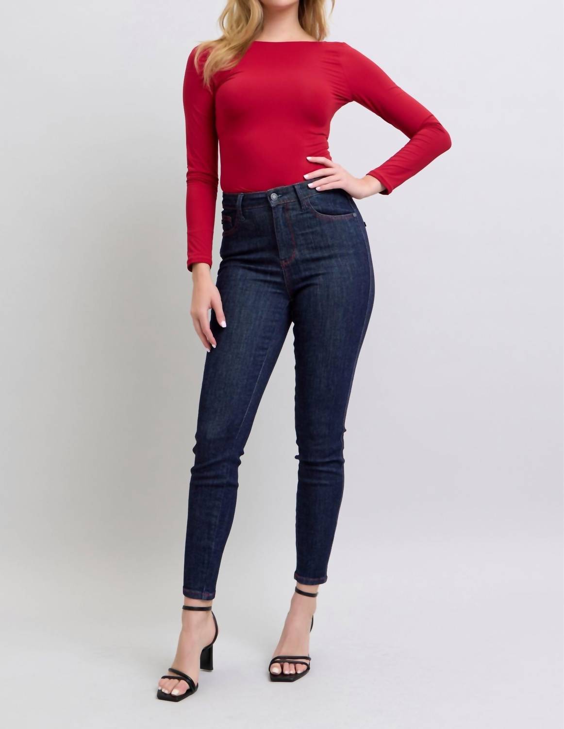 Judy Blue High Waist Heart Shaped Pockets Skinny Jeans in dark wash - women's jeans